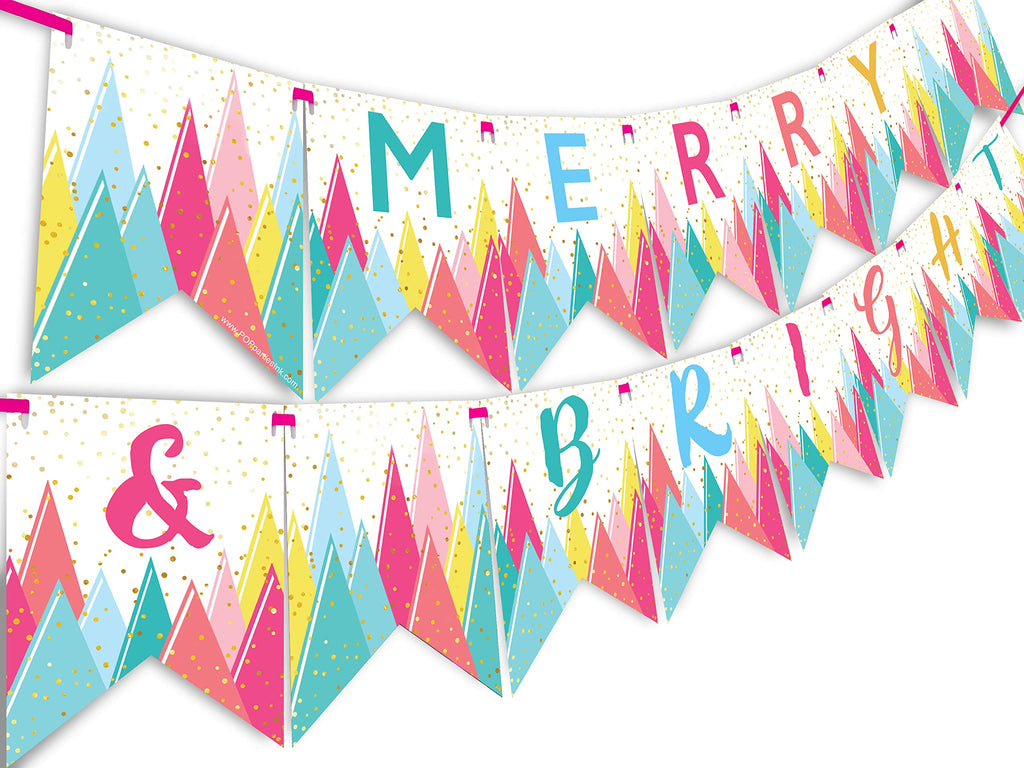 Merry and Bright Rainbow Holiday Banner - Rainbow Holiday Party Supplies - Rainbow Christmas Party Decorations - Christmas Party Decoration - Holiday Party Supplies- HH - PawsPlanet Australia