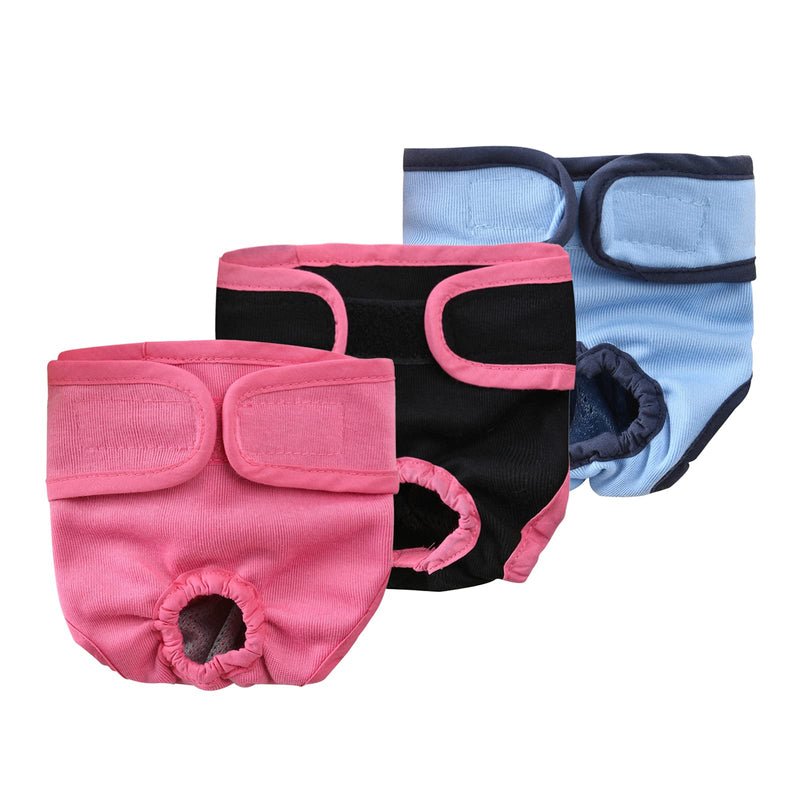 DENGUST Washable Dog Diapers,Walking Anti-Harassment Physiological Thin Pants,3 Pack Adjustable Puppy Diapers Pink,Black,Blue X-Small - PawsPlanet Australia