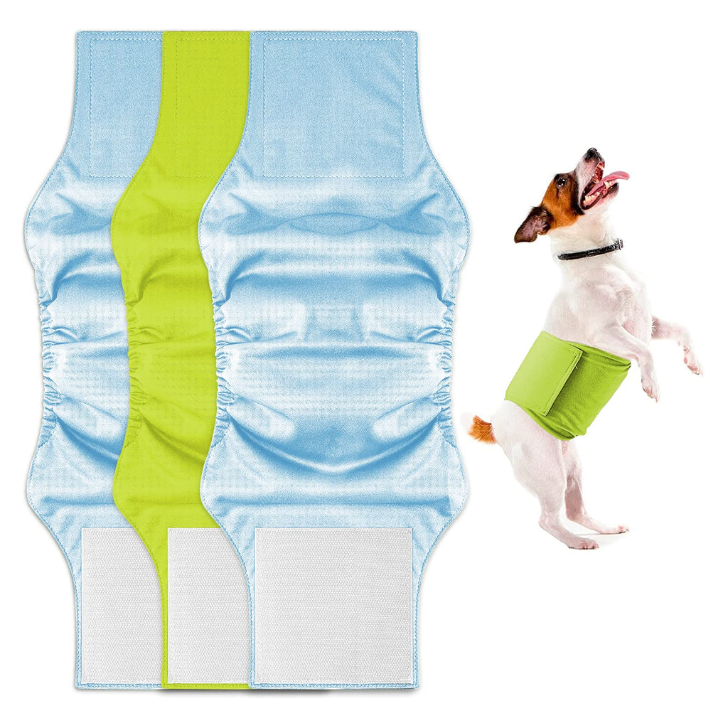 DENGUST Reusable Washable Wrap Diapers for Male Dogs - High Absorbing Belly Band Pets Dogs Diapers Blue,Blue,Green Medium - PawsPlanet Australia