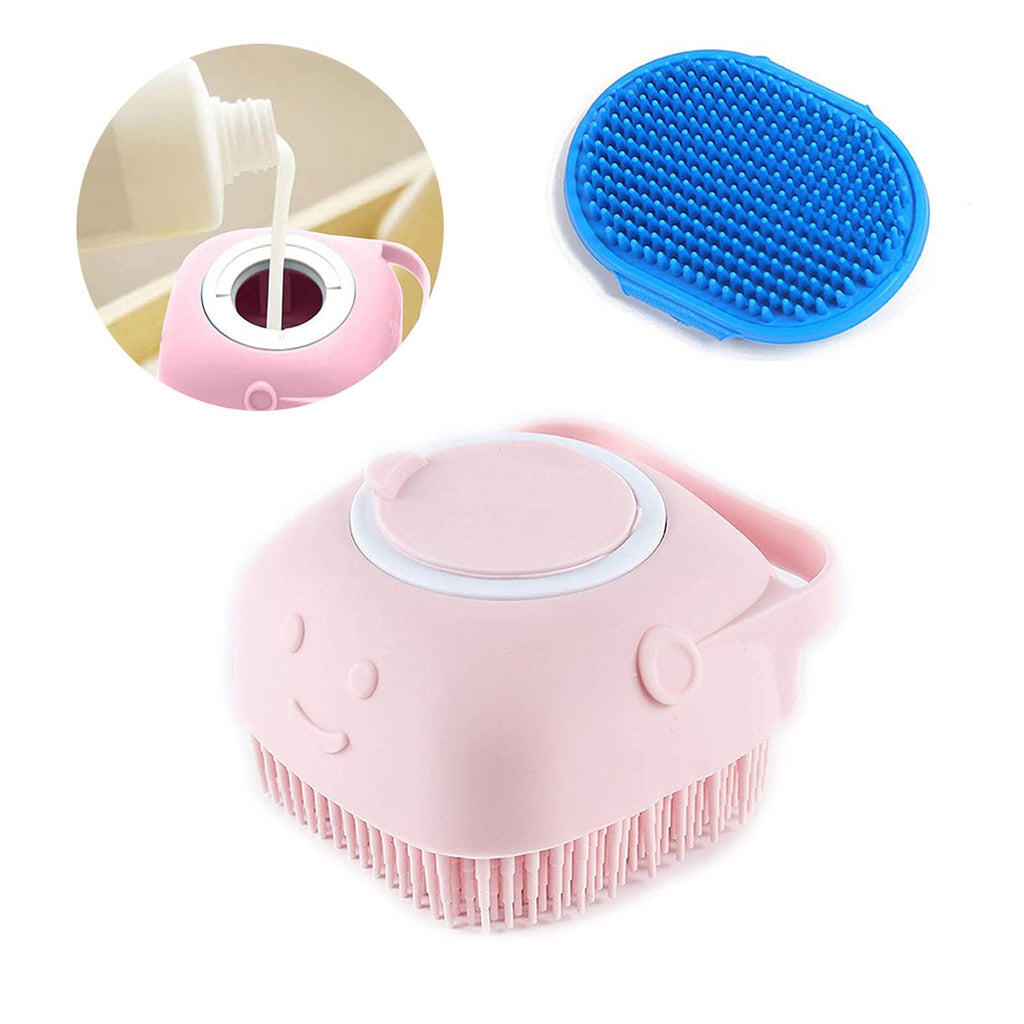 2 PCS Pet Bath Massage Brush Soft Silicone Pet Massage,Suitable for Short Long Haired Dogs and Cats,Extra Shampoo Dispenser(Pink) - PawsPlanet Australia