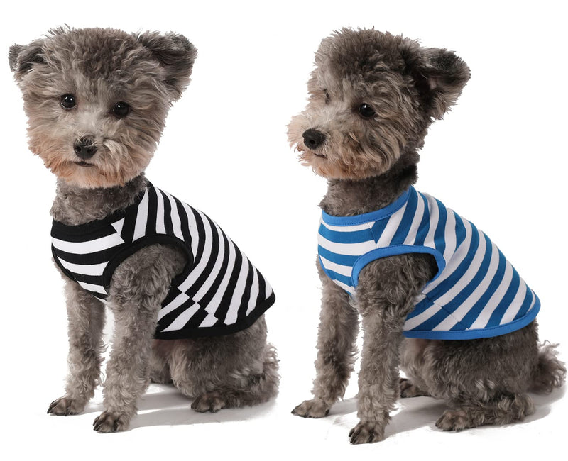 WEONE Dog Shirt Striped Cotton Shirt,Pet Breathable Soft Basic Clothes for Small Medium Larg Boy Girl Dogs XX-Small (Pack of 1) Black+Blue(1 Pack include 2 pcs) - PawsPlanet Australia