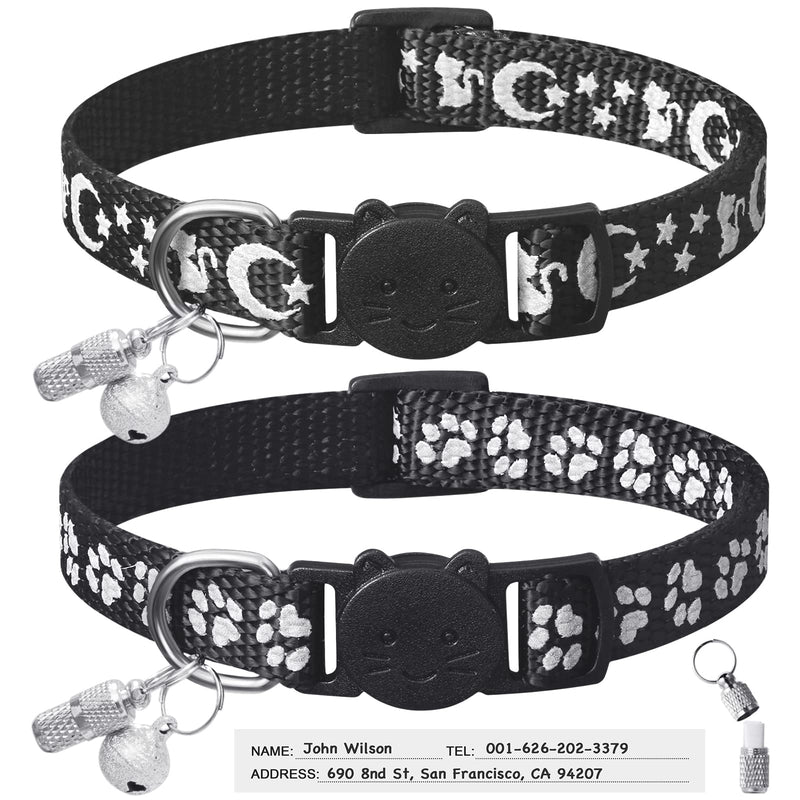 LLHK 2 Pack Breakaway Cat Collars & 2 Pcs Name Tags, Reflective Safety Kitten Collar with Bell,Adjustable 7''-12'',for Girl Boy Cats, Personalized ID Tag,Pet Supplies,Accessories,Stuff Black - PawsPlanet Australia
