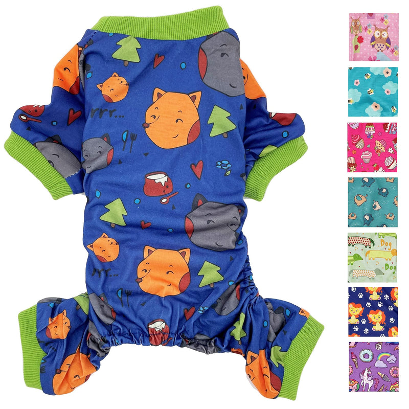 Dog Pajamas Soft Cotton Blend Jumpsuit Cute Pet Clothes for Small Medium Pet Dark Blue Forest XXS: Length 8", Chest 10" - 12" - PawsPlanet Australia