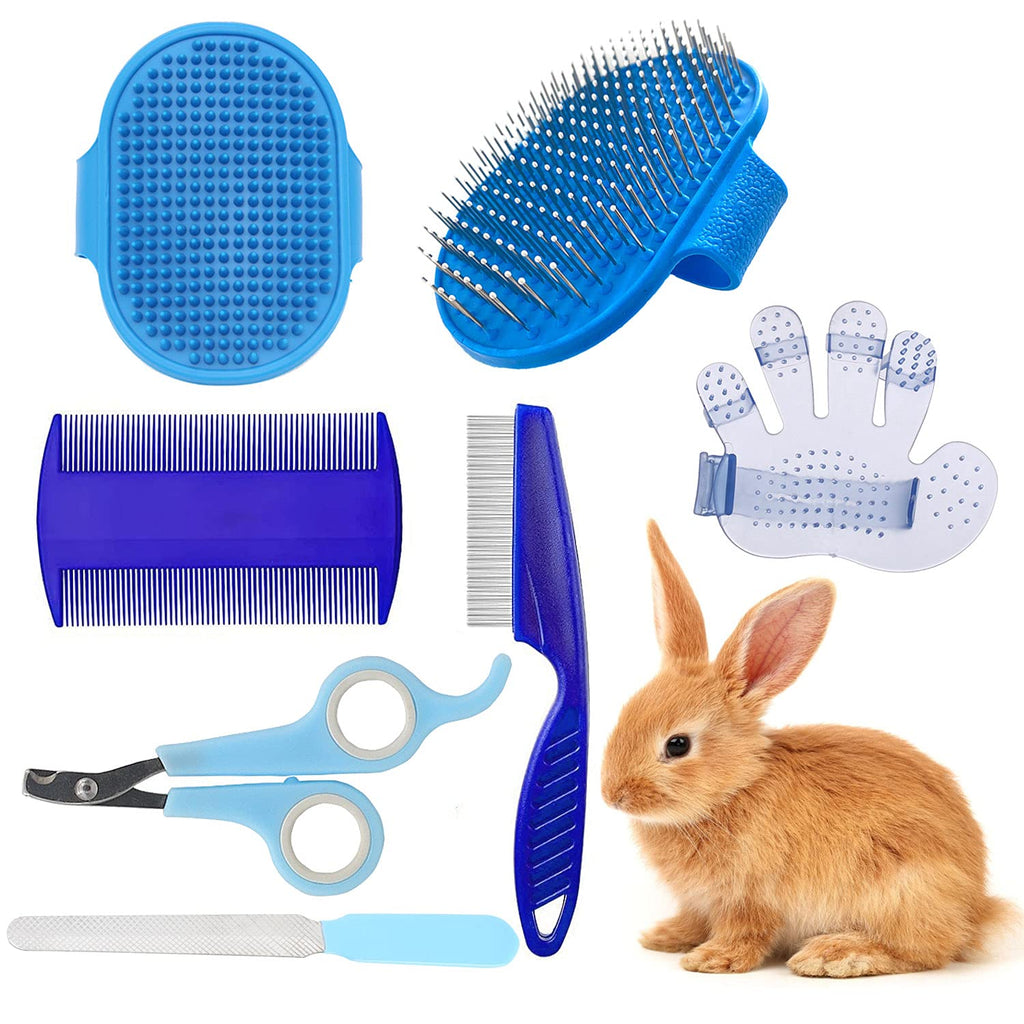 7 Pieces Rabbit Grooming Kit, Pet Hair Remover, Pet Nail Clipper and Trimmer, Rabbit Grooming Brush Shampoo Bath Brush, Pet Combs Grooming Set for Small Animals Rabbit Hamster Guinea Pig Bunny - PawsPlanet Australia