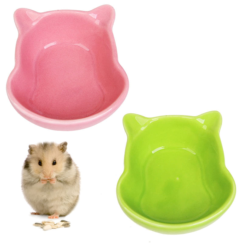 Hamster Feeding Bowls, 2 Pcs Small Animal Food Dish Hedgehog Ceramic Bowls Dishes Cute Shape Anti-Turning Food & Water Bowl for Hamster Gerbil Hedgehog Small Pet Pink_Green - PawsPlanet Australia