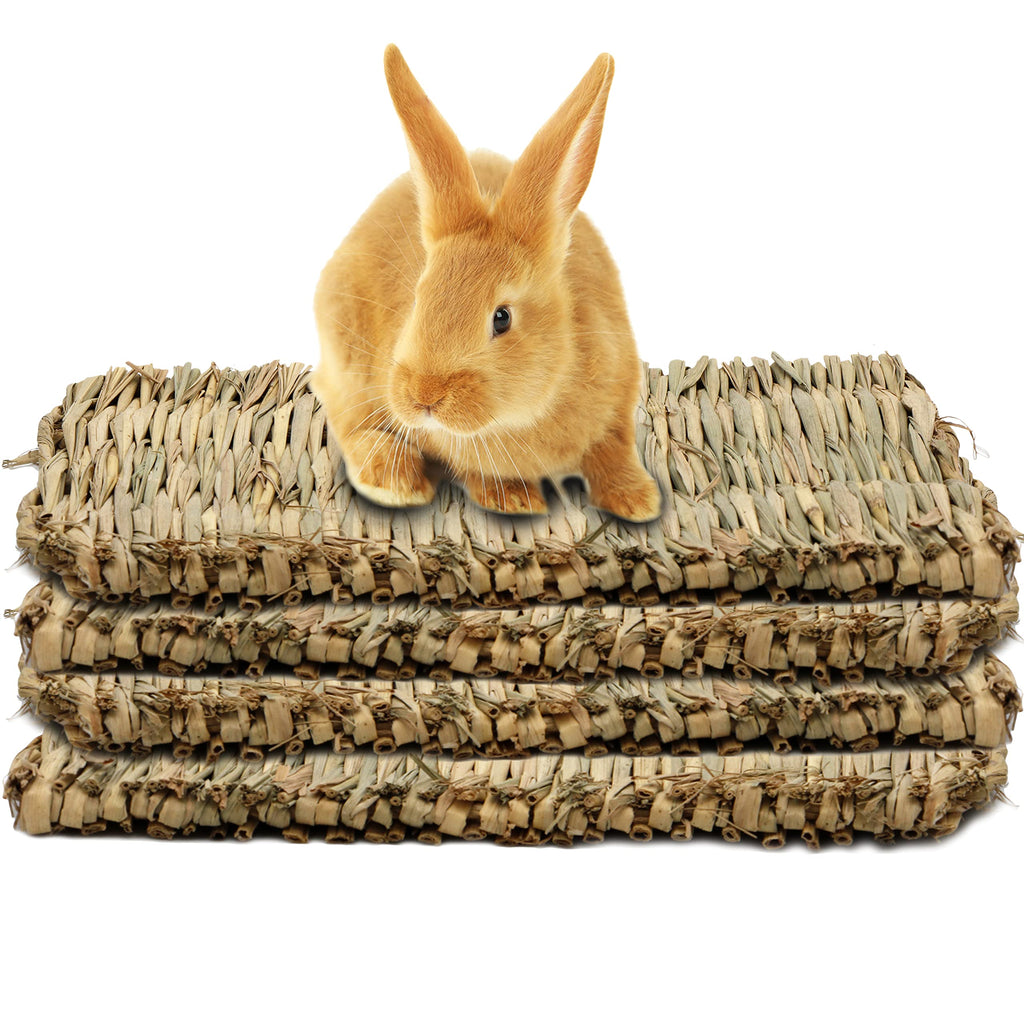 Youngever 4 Pack Grass Mat Woven Bed Mat for Small Animals, Natural Chewable Beds, Bed Toys for Bunny, Rabbit, Guinea Pig, and Small Animals - PawsPlanet Australia