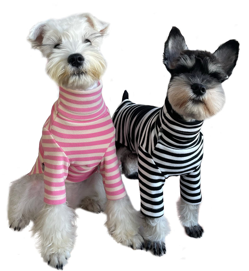 KILLUA Dog Shirt 100% Cotton Thick Warm High Collar Long Sleeve Elastic Striped Dog Clothes, Suitable for Autumn and Winter 2Pack (Black and pink) XX-Small - PawsPlanet Australia