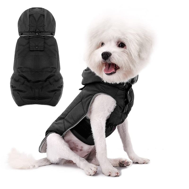 VOOPET Warm Dog Jacket, Snowproof Windproof Waterproof Dog Winter Coat for Cold Weather - Soft Fleece Lining and Warm Thick Padded Dog Snow Coat with Detachable Hood for Puppy Small Medium Dogs Small (Pack of 1) Black - PawsPlanet Australia