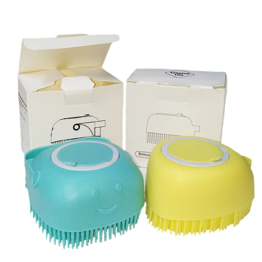 Dog Bath Massage Brush Cat 2 in 1 Soft Silicone Brush Pet Grooming Shampoo Dispenser Combing Wash Shower Enjoy Fun for Long Short Haired Daily Cleaning 2pcs - PawsPlanet Australia