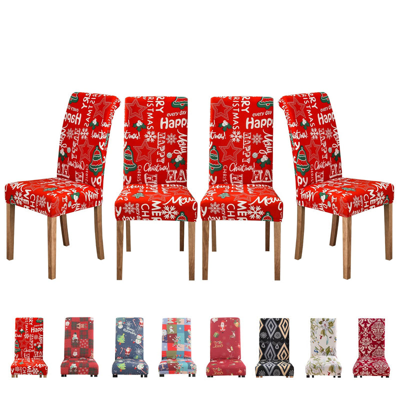 Christmas Dining Chair Covers Set of 4 - Yezex Stretchable Washable Removable Kitchen Chair Slipcovers Protector for Dining Room, Christmas Decoration, Holiday Party (Red Letter) Red Letter - PawsPlanet Australia