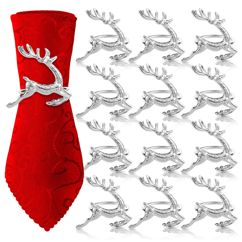 Whaline 12 Pieces Christmas Napkin Rings Silver Elk Napkin Buckle Metallic Deer Napkin Holder Dinner Table Rings for Xmas Party Family Gathering Wedding Birthday Table Decoration Accessories - PawsPlanet Australia