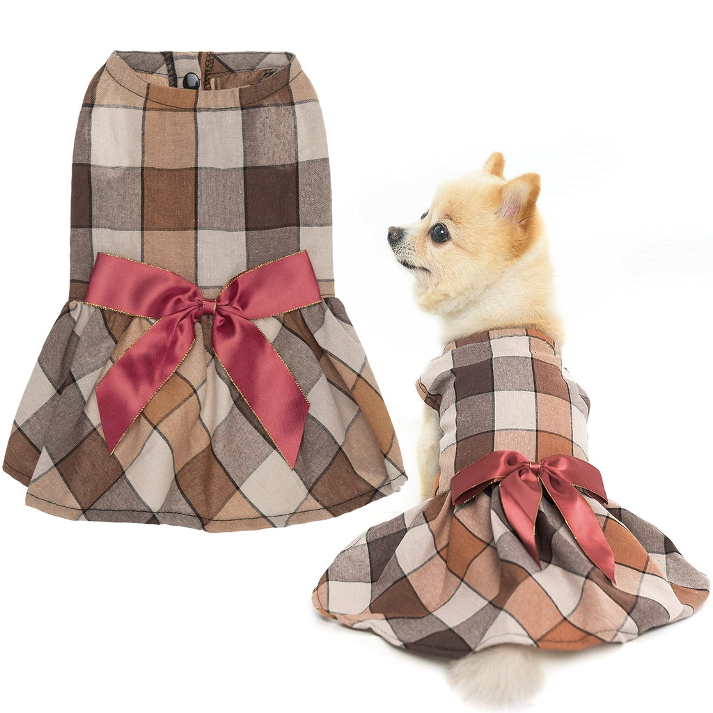 KOOLTAIL Elegant Bowtie Plaid Dog Dress Cute Holiday Checked Puppy Skirt Pet Outfit Clothes for Small Medium Cats Dogs - PawsPlanet Australia