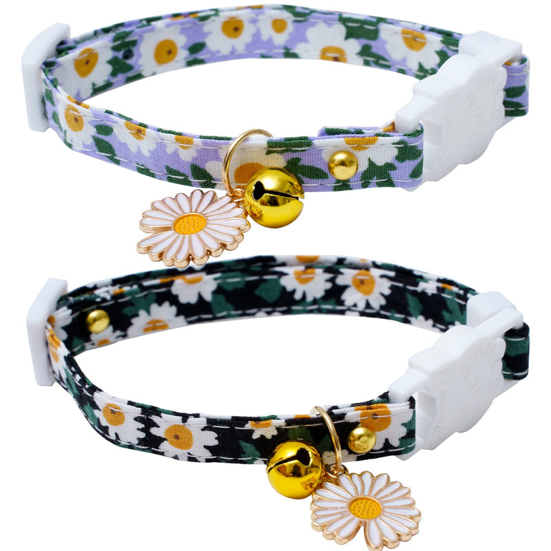 2 Pack Cotton Breakaway Cat Collars with Bell Black&Blue - PawsPlanet Australia