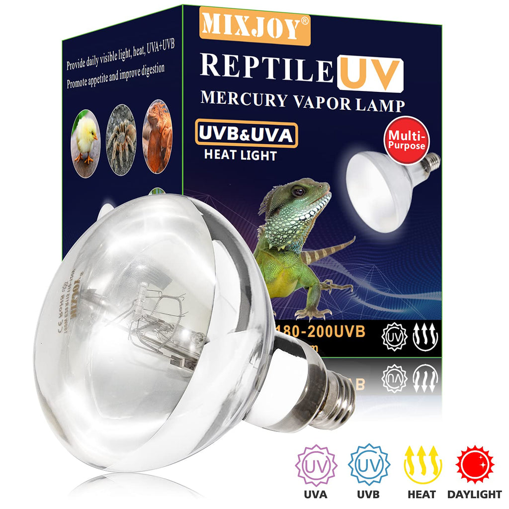 MIXJOY 160W Reptile Heat Lamp Bulb Full Spectrum UVA UVB Sun Light for Reptile and Amphibian Use - PawsPlanet Australia