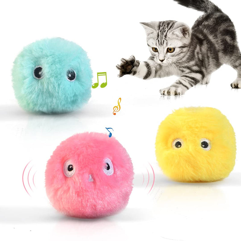 Potaroma 3 Pack Fluffy Plush Cat Ball Toys, Interactive Chirping Balls Cat Kicker Toys, 3 Lifelike Animal Chirping Sounds, Fun Kitty Kitten Catnip Toys for Cat Exercise Cartoon - PawsPlanet Australia