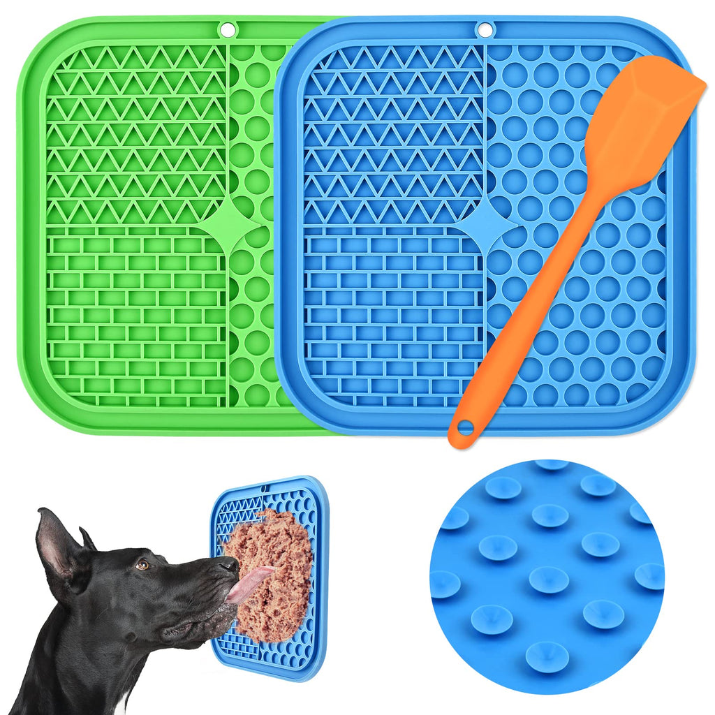 Lick Mat for Dogs/ Cats, CIICII 3Pcs Dog Slow Feeder Licking Mat with Suction Cup (Green Dog Lick Mat + Blue Cat Lick Mat + Orange Spatula) for Dog Treats & Cat Food (Anti-Slip, Food Grade Silicone) Classic Dog Lick Mat - PawsPlanet Australia