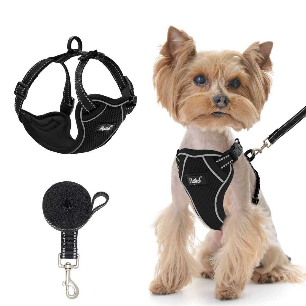 PUPTECK Breathable Dog Harness and Leash Set - Walking Escape Proof Mesh Vest Harness, Easily Fixed Buckle, Soft Webbing and Ergonomic Handle for Small Medium Puppies Black - PawsPlanet Australia
