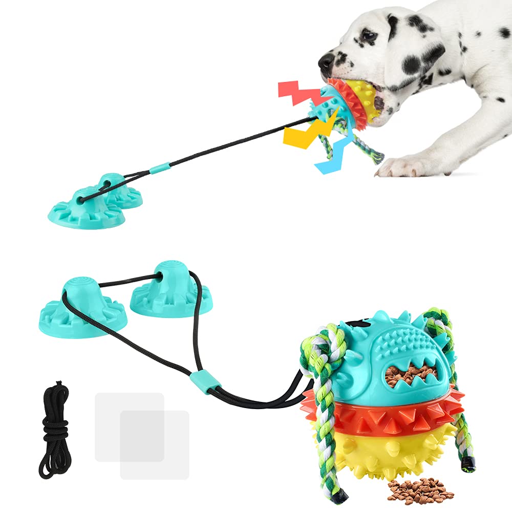 Interactive Dog Toys for Aggressive Chewers Indestructible Dog Chew Toys Dog Rope Ball with Double Suction Cup&Rope for Dog Teeth Cleaning and Food Dispensing - PawsPlanet Australia
