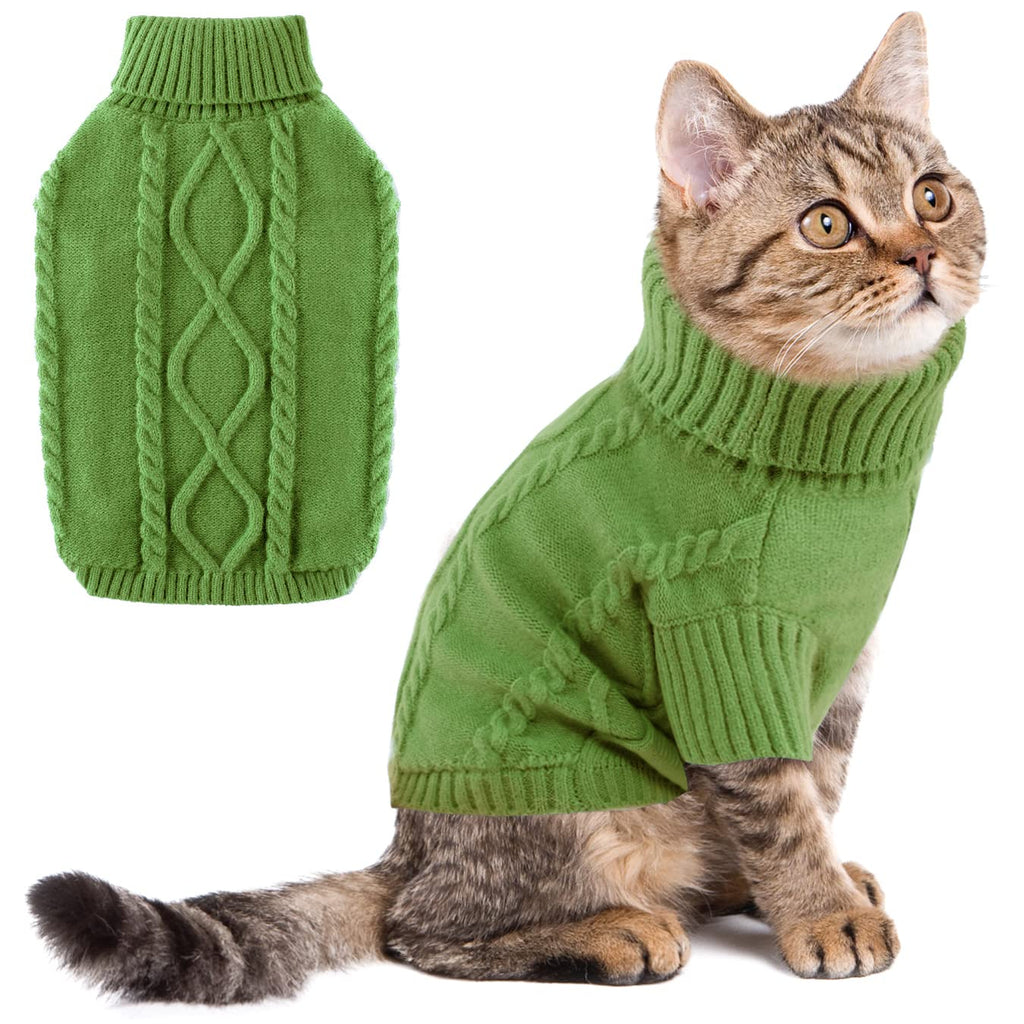 Dog Sweater Winter Puppy Clothes, Turtleneck Warm Cat Sweater Fleece Kitten Clothes, Pullover Knit Christmas Holiday Pet Apparel (XS - XXL) X-Small Green - PawsPlanet Australia