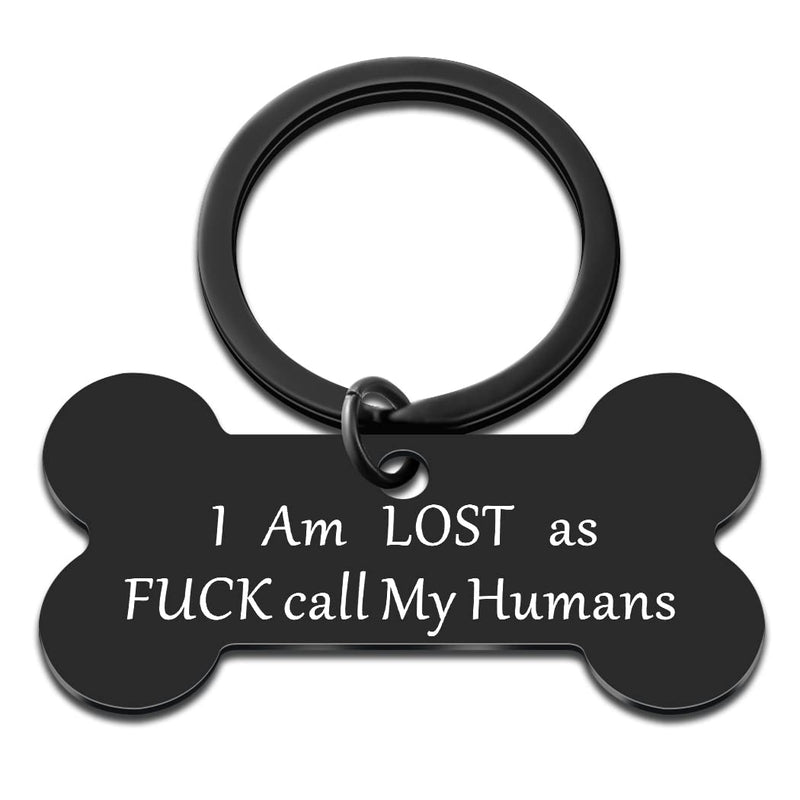Funny Pet Dog Tag Keychain for Cats Dogs ID Tag Owner Personalized I'm Lost My New Puppy Engraved Bone Shape (Black) Black - PawsPlanet Australia