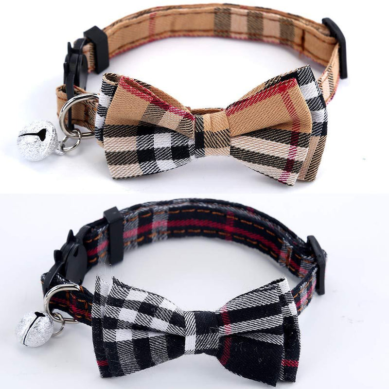 Yizepet 2 Pack/Set Cat Collar Breakaway with Bell - Bowtie Style for Kitty Adjustable 7.8-10.2 brown+black - PawsPlanet Australia