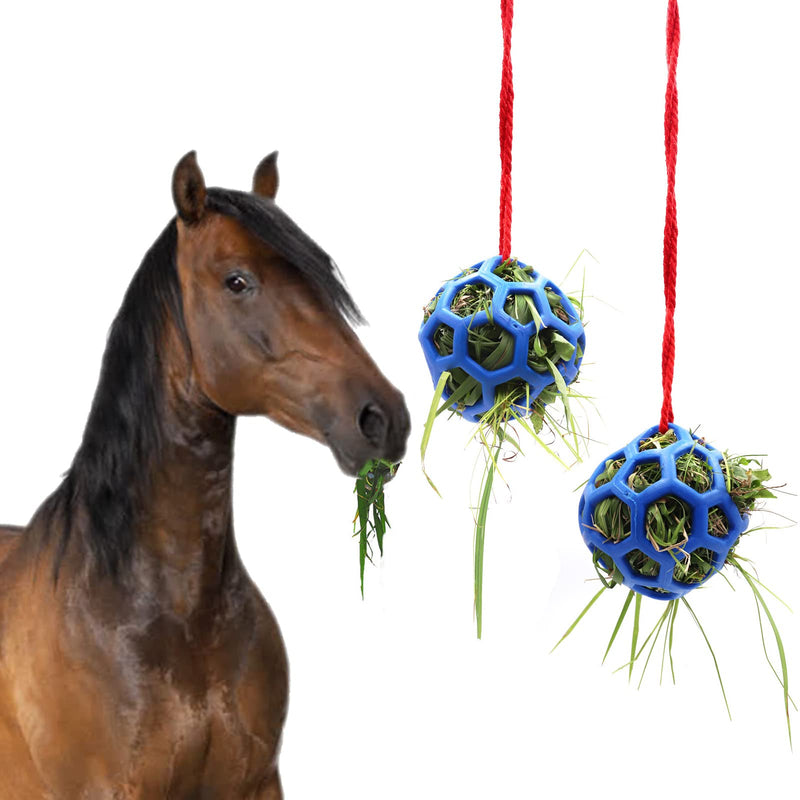 2pcs Horse Treat Ball Hay Feeder Toy Ball Hanging Feeding Toy for Horse Horse Goat Sheep Relieve Stress, Horse Stable Stall Paddock Rest Blue - PawsPlanet Australia