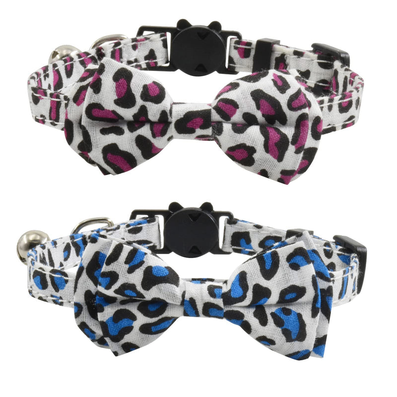 2 PCS Breakaway Cat Collars Bowtiewith Bell, Safety Cute Kitten Collars Adjustable Kitty Collar for Cat Puppy 7.5-11in Leopard - PawsPlanet Australia