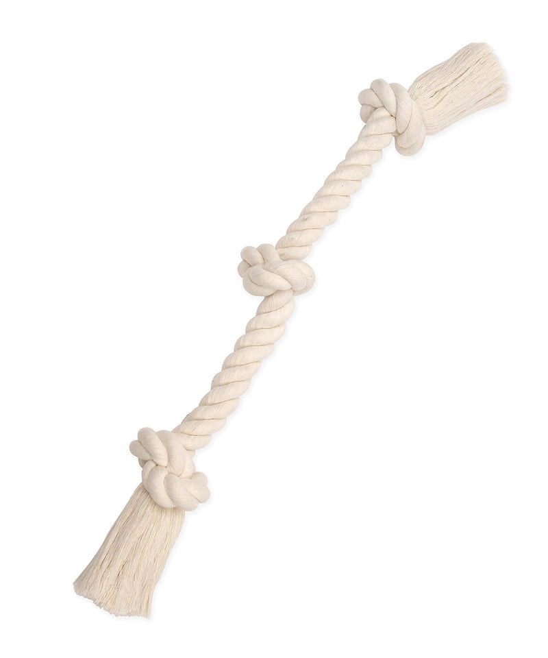 Flossy Chews - 100 Per Cent Natural Cotton Rope Dog Toys - Interactive Tug of War Rope - Dog Chew Rope Flosses Teeth - Premium White 3 Knot Rope Tug Toy, Medium 20” - PawsPlanet Australia