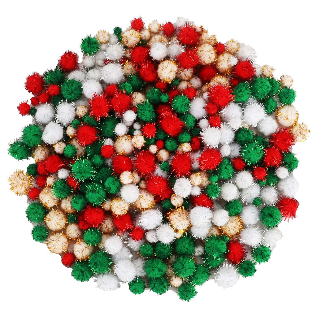 Kingovalley 960 Pcs Christmas Pom Poms, 4 Size Xmas Pompoms Balls Glitter Fluffy Pom Pom for Christmas DIY Crafts and Xmas Decorations(4 Colors) - PawsPlanet Australia