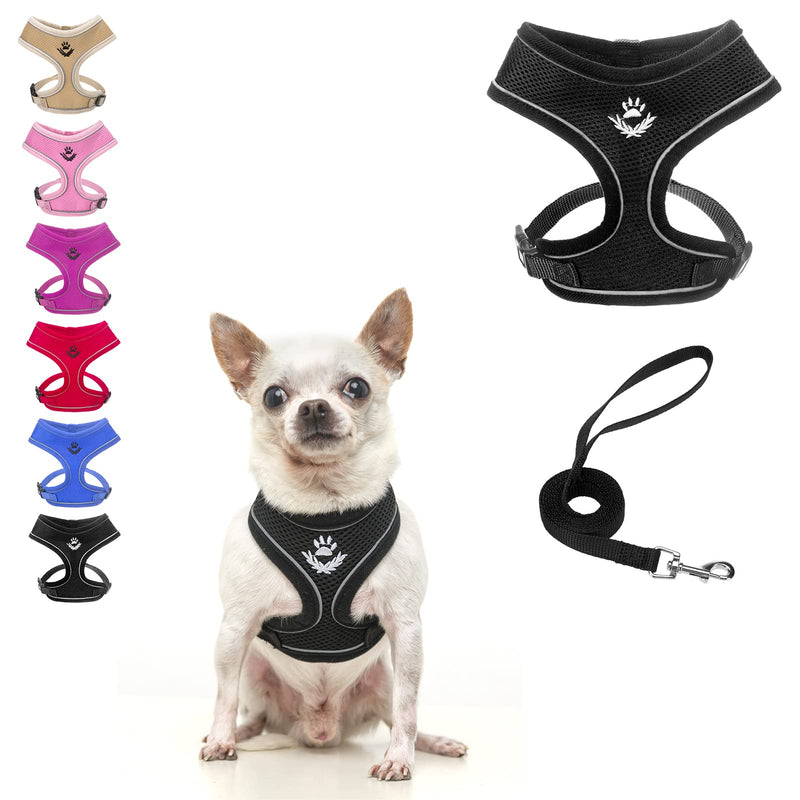 BEAUTYZOO Small Dog Harness and Leash Set for Puppy Cats XS S Medium Dogs-Reflective Soft Mesh Easy Walk No Pull Step in Vest Harnesses Escape Proof Boy Girl XX-Small Black - PawsPlanet Australia