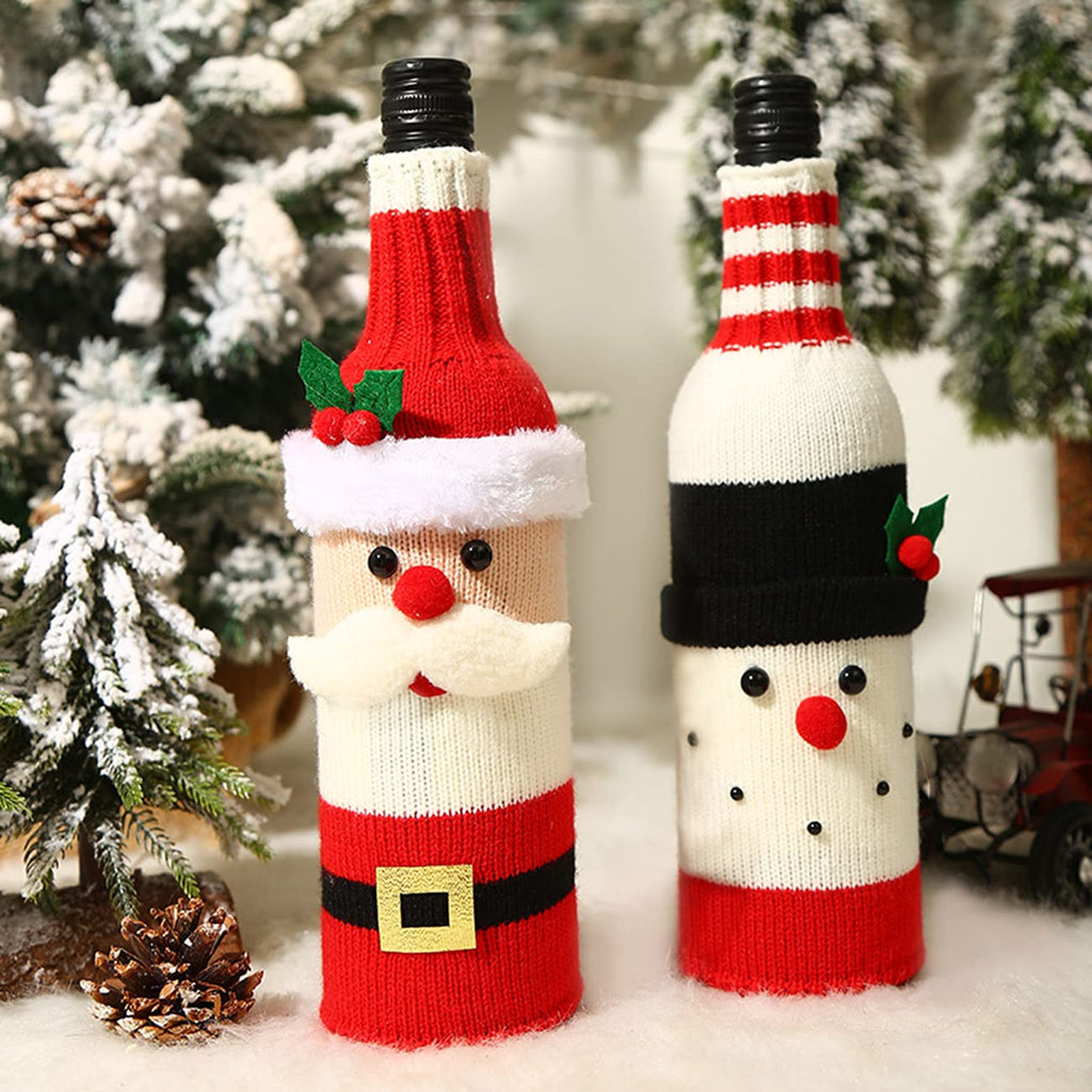 Christmas Wine Bottle Bags Cover, Cute Santa Claus Snowman Elk Bear, Red Wine Bottle Decorations Bag, Cartoon Christmas Decoration Wine Gift Felt Bag for Hotel Kitchen Table Decoration - PawsPlanet Australia