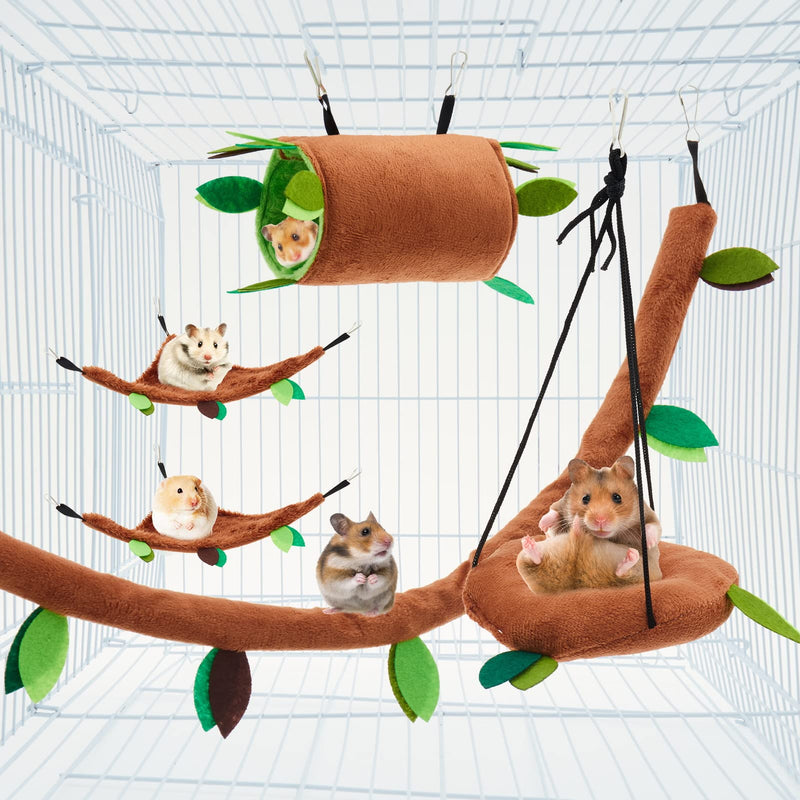 5PCS Hamster Hammock Small Animals Hanging Warm Bed House Rat Cage Nest Accessories Toy Hanging Tunnel and Swing for Sugar Glider Squirrel Playing Sleeping - PawsPlanet Australia