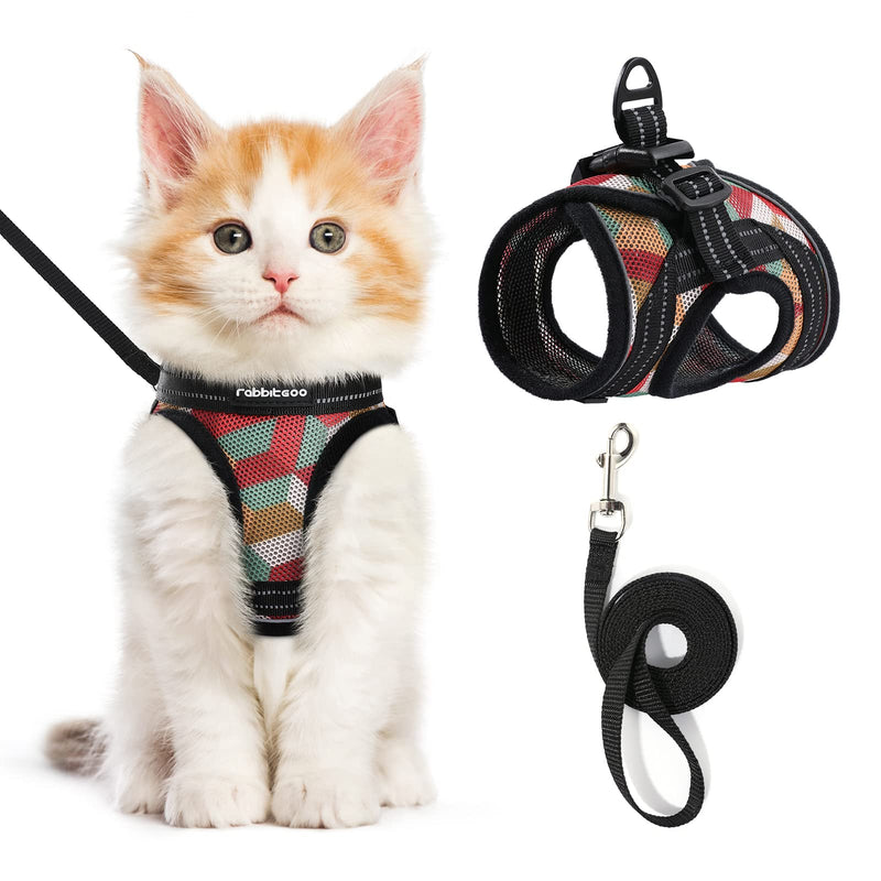 rabbitgoo Kitten Harness and Leash Set, Escape Proof Cat Walking Vest for Small Cats, Adjustable Easy Control Outdoor Harness, Breathable Pet Jacket with Reflective Strips, Geometric Pattern Orange&Red - PawsPlanet Australia
