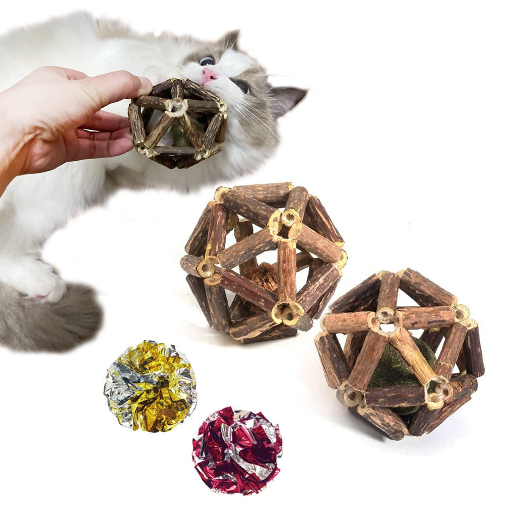 FURBB Cat Toys for Indoor Cats, Catnip Kitten Toys, Interactive Cat Toy for Indoor Cats, Natural Silvervine Stick Catmint Ball Sticks Cat Chew Toy for Kitten Lick Wooden Toy Cats Enjoy Ball shape cage - PawsPlanet Australia