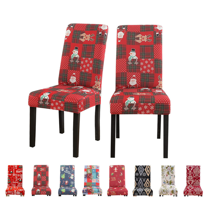 Christmas Dining Chair Covers Set of 2 - Yezex Stretchable Washable Removable Kitchen Chair Slipcovers Protector for Dining Room, Christmas Decoration, Holiday Party (Squares Red) Squares Red - PawsPlanet Australia