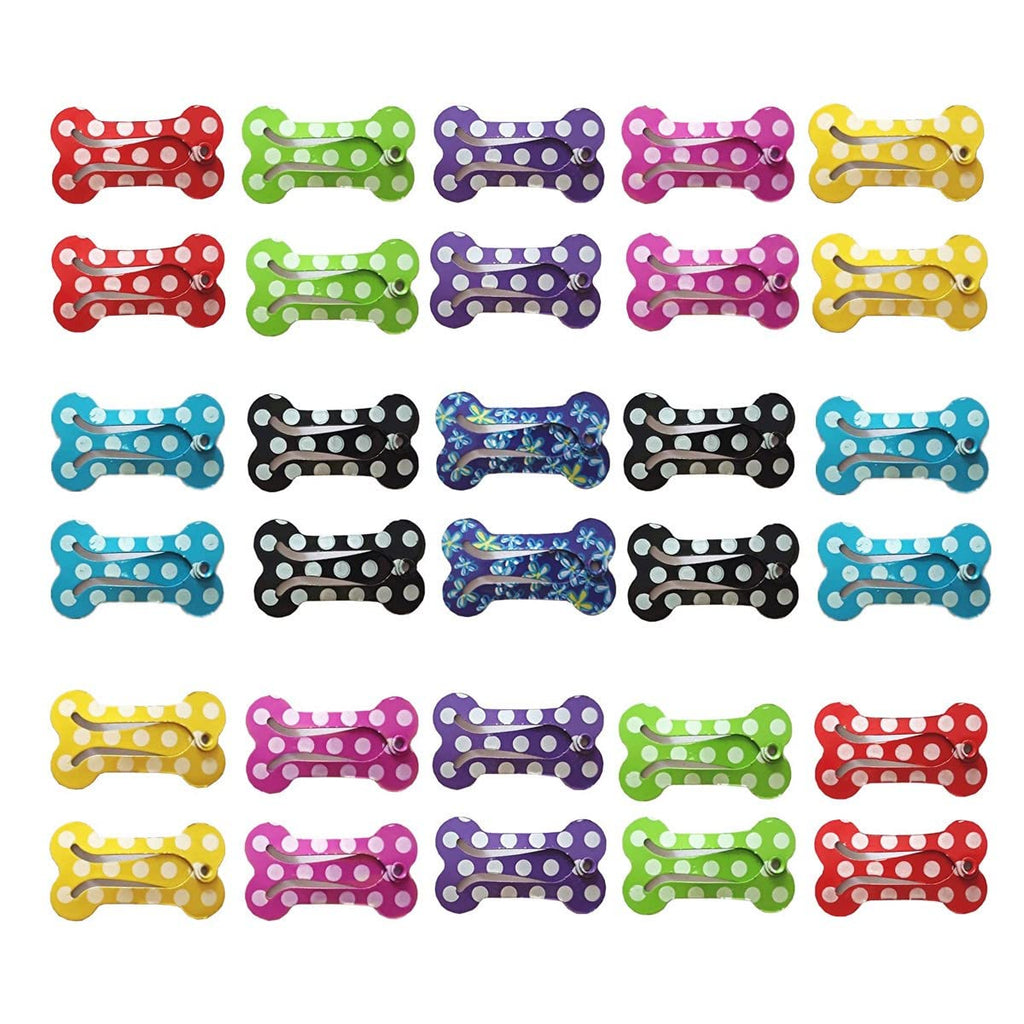 30 Pcs Puppy Cat Dog Hair Clips 1" Min Bone Clips Multicolor Dog Topknot Bows Dog Grooming Bows Pet Supplies Dog Bows Dog Hair Accessories 30 Piece Assortment Dot color - PawsPlanet Australia