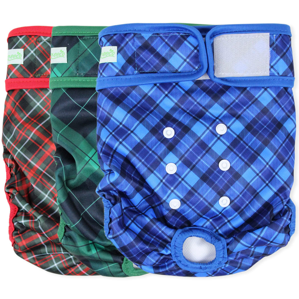 wegreeco Washable Dog Diapers (3 Pack), Highly Absorbent Dog Diapers for Female Dogs, Female Dog Diapers for Dogs in Heat, Period, Incontinence, or Excitable Urination Blue, Green, Red Plaid Small (Newborn-10.5" Waist) - PawsPlanet Australia