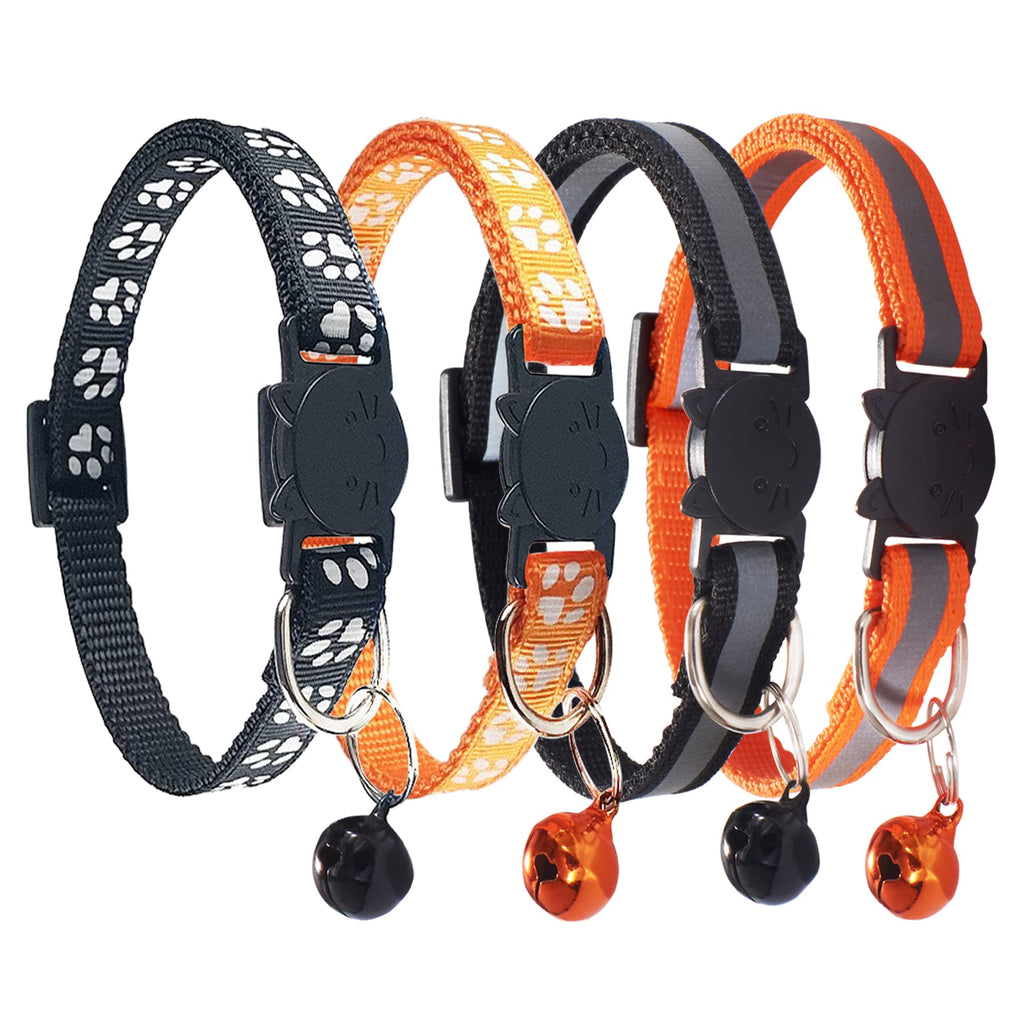 D-BUY Cat Collars, Cat Collars with Bell, Breakaway Cat Collars, Reflective Cat Collars, Nylon Cat Collars with Bell, Collars for Cats, Collars for Puppies 2 Black + 2 Orange - PawsPlanet Australia