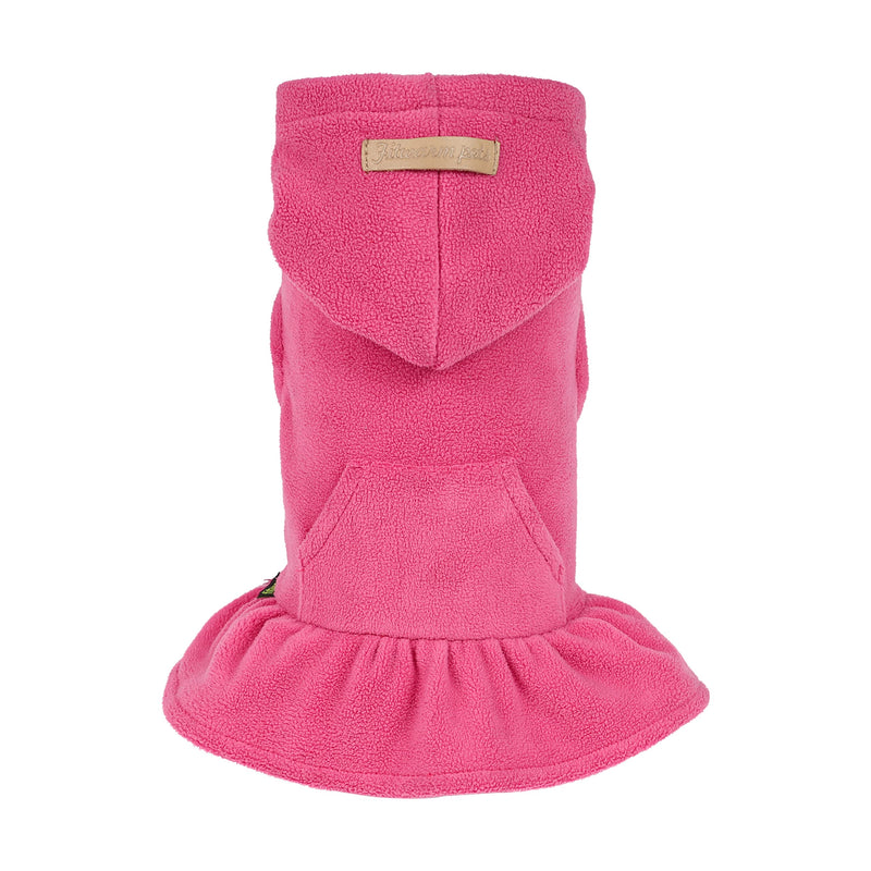 Fitwarm Soft Fleece Girl Dog Hoodie Dress Puppy Hooded Coat Thermal Outfit Doggie Vest Sweater Pet Winter Clothes Cat Jackets XS Pink - PawsPlanet Australia