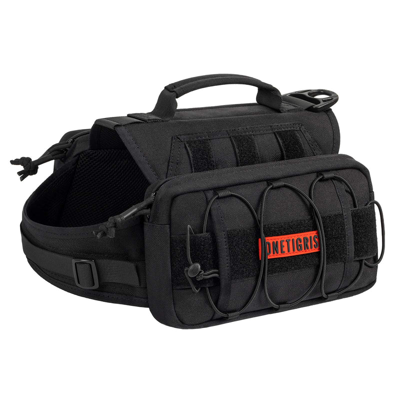 OneTigris Dog Backpack for Medium & Large Dogs, Nylon Backpack for Dogs Tactical Pet Backpack with Side Pockets for Hiking Walking Training Running Black Small - PawsPlanet Australia