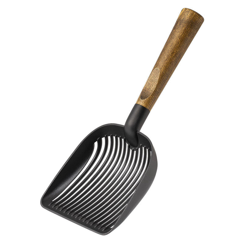Yangbaga Newest Cat Litter Scoop with Deep Shovel, Non-Stick Coated Metal Litter Scoop with Ash Wood Handle&Hanging Design, More Efficient Litter Sifter with Better Litter Filtration Dark Brown - PawsPlanet Australia