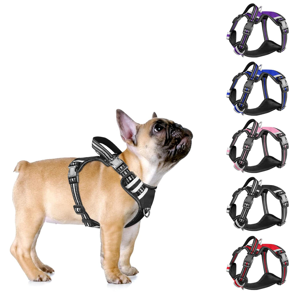 WINSEE Dog Harness No Pull, 4 Snap Buckles Pet Harness with 2 Leash Clips, Adjustable Soft Padded Dog Vest, Reflective Pet Oxford Walking Vest with Easy Control Handle, NO Need Go Over Dog’s Head S（Neck : 16-20.5" , Chest: 17-26"） Black - PawsPlanet Australia