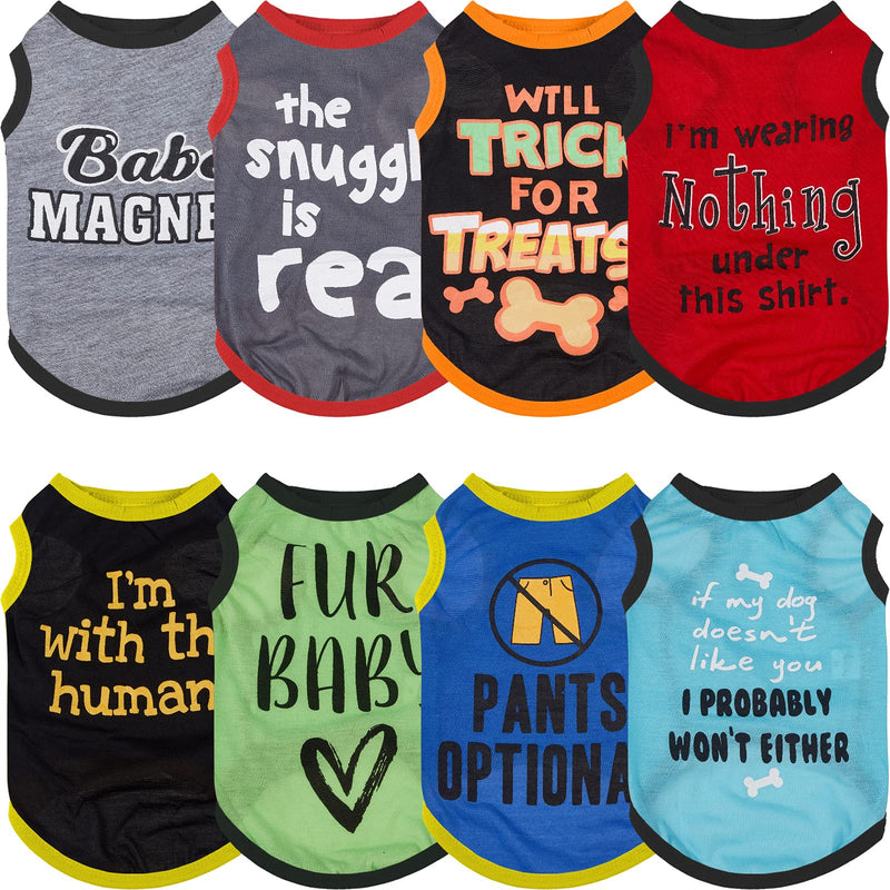 8 Pieces Dog Shirts Pet Printed Clothes with Funny Letters Summer Pet T Shirts Cool Puppy Shirts Breathable Dog Outfit Soft Dog Sweatshirt for Pet Dogs Cats Classic Pattern Small - PawsPlanet Australia