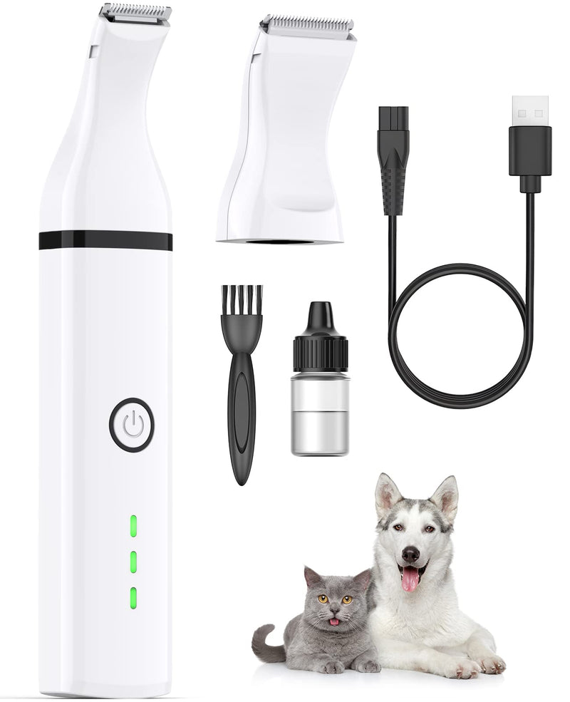 oneisall Dog Clippers/Dog Paw Trimmer with Double Blades 2 in 1 Quiet Dog Grooming Clippers/Cordless 2 Speed Small Pet Hair Trimmers for Dog's Hair Around Paws, Eyes, Ears, Face, Rump (White) - PawsPlanet Australia