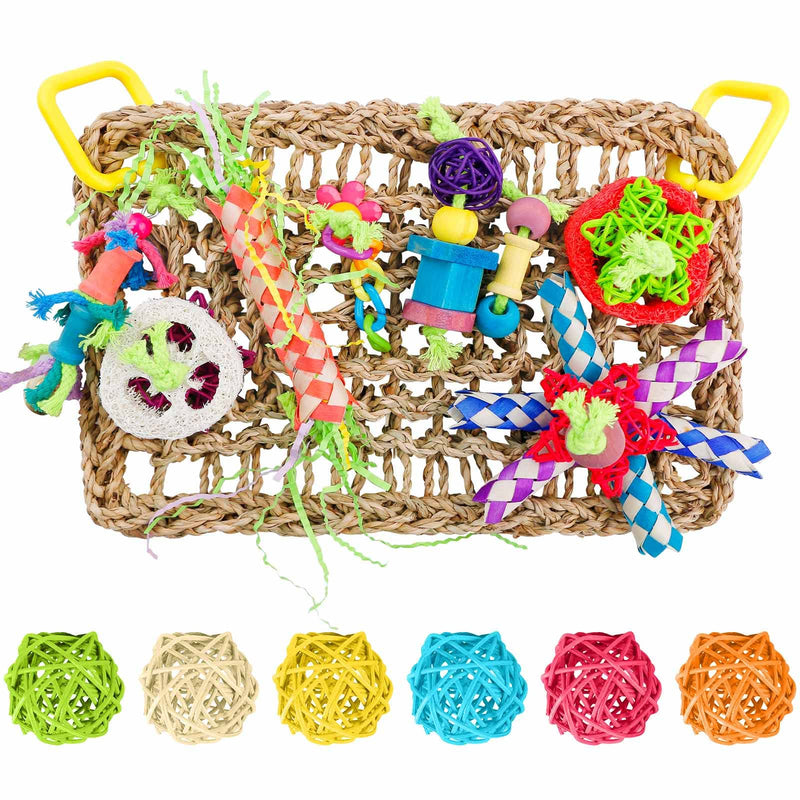 Bird Toys Parrot Foraging Wall Toy 6 Pcs Ratten Wicker Bite Balls Colorful Seagrass Woven Climbing Chewing Hammock Mat for Parakeets Cockatiel Lovebird Conure Budgerigar - PawsPlanet Australia