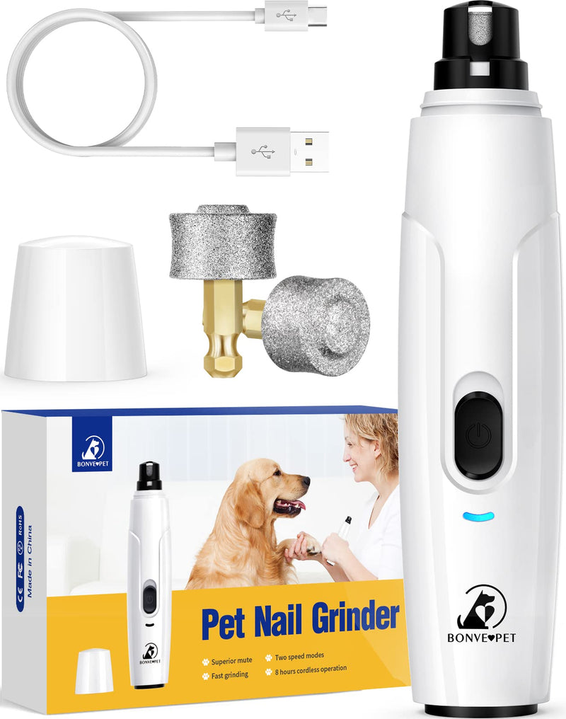 Bonve Pet Dog Nail Grinder, Upgraded Cat Dog Nail Trimmers Super Quiet Dog Nail Clipper with 2 Grinding Wheels, USB Rechargeable Pet Nail Clippers for Small Large Cats Dogs Breed Nails - PawsPlanet Australia