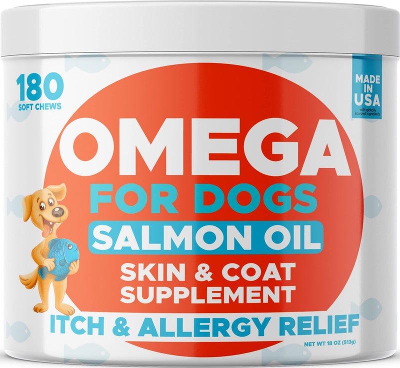 Omega 3 Alaskan Fish Oil Treats for Dogs (180 Ct) - Dry & Itchy Skin Relief + Allergy Support - Shiny Coats - EPA&DHA Fatty Acids - Natural Salmon Oil Chews Promotes Heart, Brain, Hip & Joint Support - PawsPlanet Australia