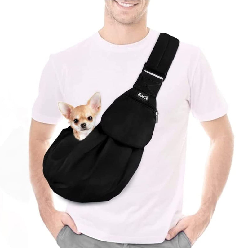 Lukovee Pet Sling, Hand Free Dog Sling Carrier Adjustable Padded Strap Tote Bag Breathable Cotton Shoulder Bag Front Pocket Safety Belt Carrying Small Dog Cat Puppy Machine Washable Black For Pets 3~8lbs - PawsPlanet Australia
