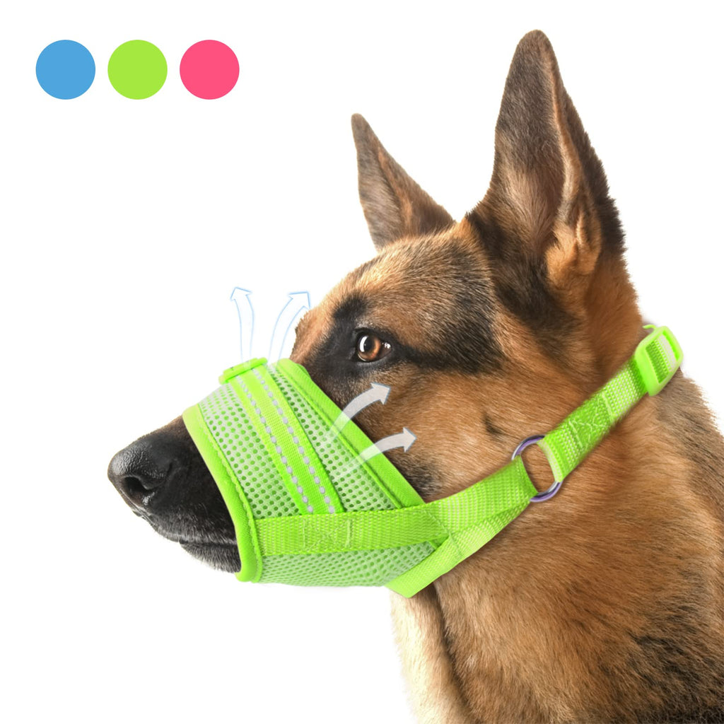 Dog Muzzle, Nylon Soft Dog Muzzle for Large Dogs, Breathable Mesh Dog Muzzle for Barking Biting and Chewing, Reflective Large Dog Muzzle with Adjustable Buckle, No Bark Muzzle for Medium Sized Dog S(Circumference:4.7''-5.9''in) GREEN - PawsPlanet Australia