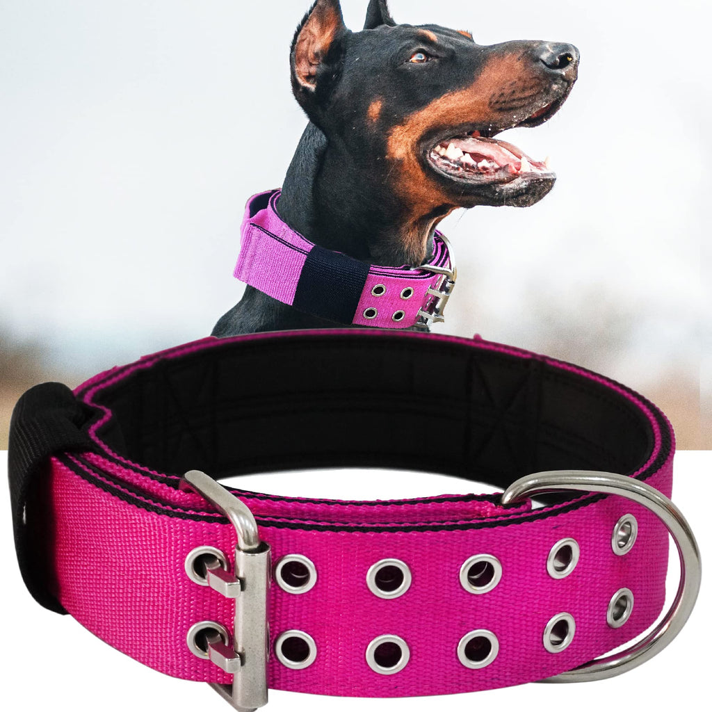 Dog Collar for Large Dogs - 2 in Hot Pink Collars with Handle for Extra Large Breed Dogs, Heavy Duty K9 Nylon Pet Tactical Collar XL, Best Choice for Pitbull German Shepherd Doberman Rottweiler 17"-22" - PawsPlanet Australia